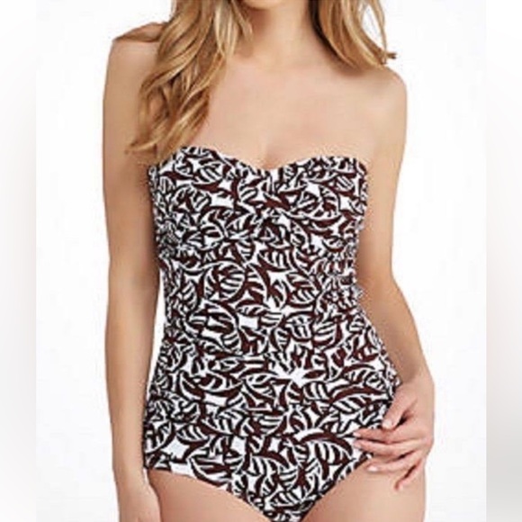 ANNE COLE SIGNATURE COLLECTION ONE PIECE SWIMSUIT BROWN AND WHITE SIZE 14 - Picture 2 of 15
